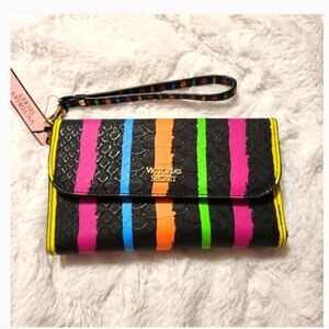 Victoria's Secret Phone Case Colorful Stripe Wristlet Multicolored Mirror NWT